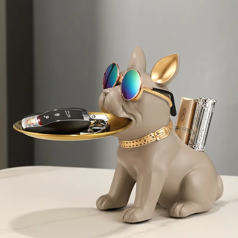 French dog fighting tray decoration statue sculpture crafts light luxury high-end living room decorations