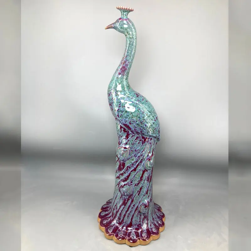Porcelain Peacock Statue Sculpture, Ceramic Animal Statue, Room Decoration, Handicraft Decoration, High 49 cm