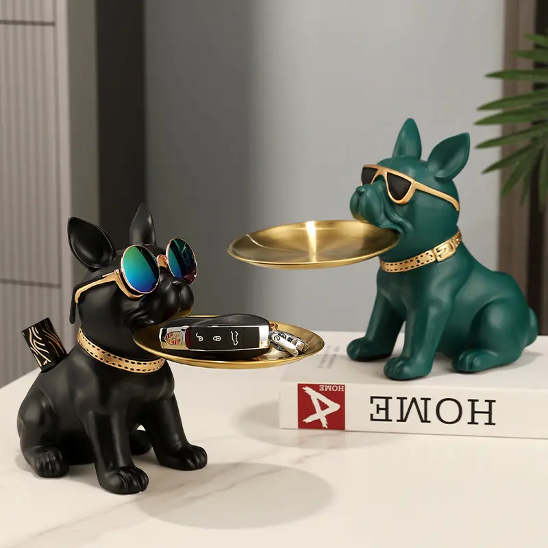 French dog fighting tray decoration statue sculpture crafts light luxury high-end living room decorations