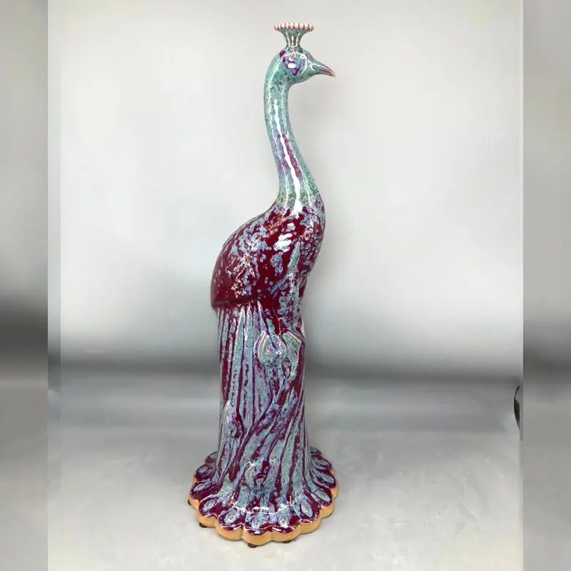 Porcelain Peacock Statue Sculpture, Ceramic Animal Statue, Room Decoration, Handicraft Decoration, High 49 cm