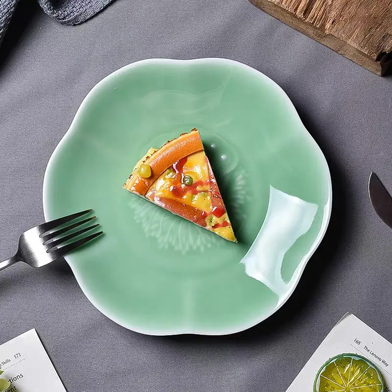 Lotus Plate celadon tableware flower disc ceramic dinner plate fruit plate dish prato de jantar dinner plate platos dishes