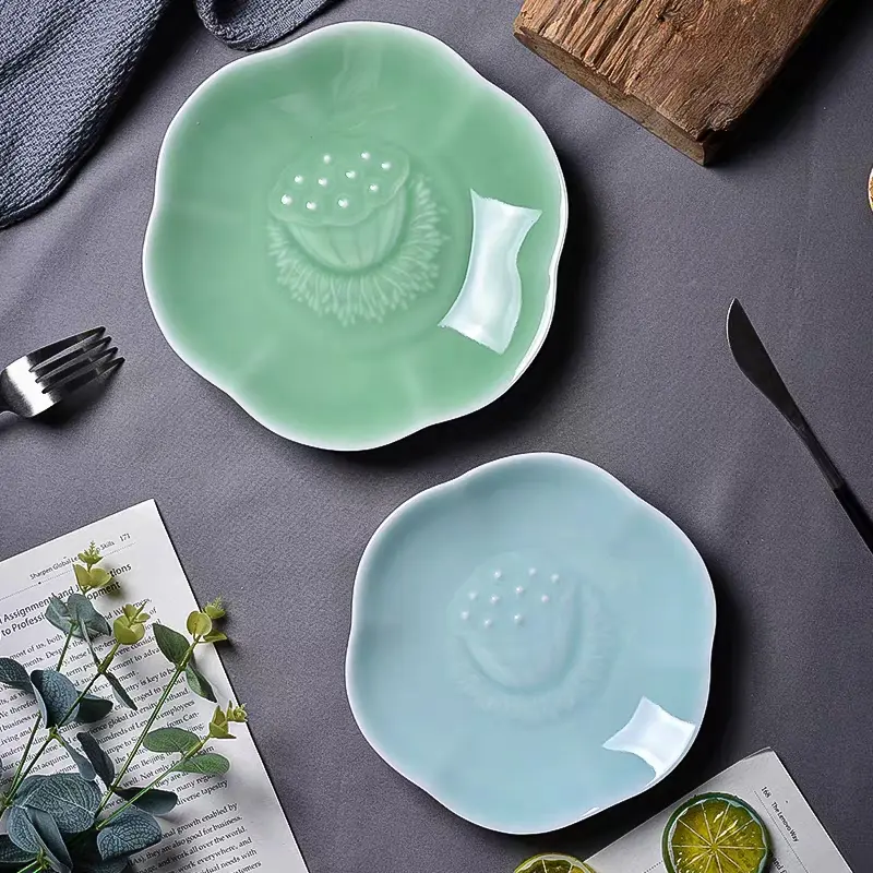 Lotus Plate celadon tableware flower disc ceramic dinner plate fruit plate dish prato de jantar dinner plate platos dishes