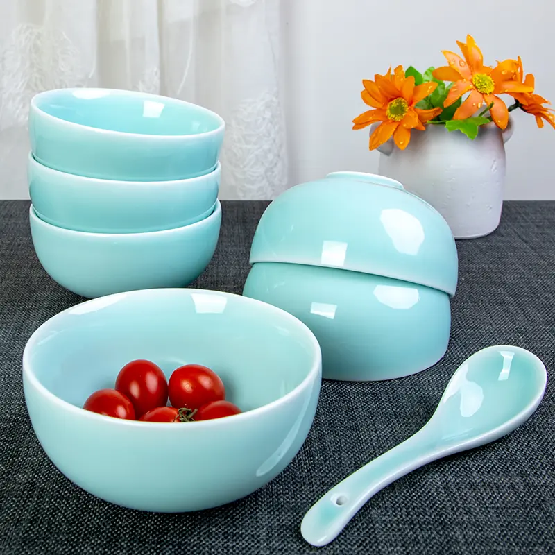 Celadonfor homechinoiserie eating bowl tableware small single porridge bowl ceramic bowl rice bowl pure color bowl