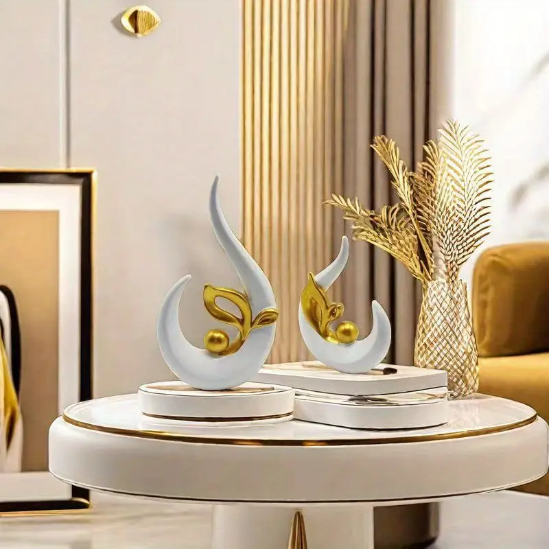 White Gold Home Decor Accent Ceramic Statue Abstract Sculptures Centerpieces Mid Century Modern Decor for Tables Coffee Table