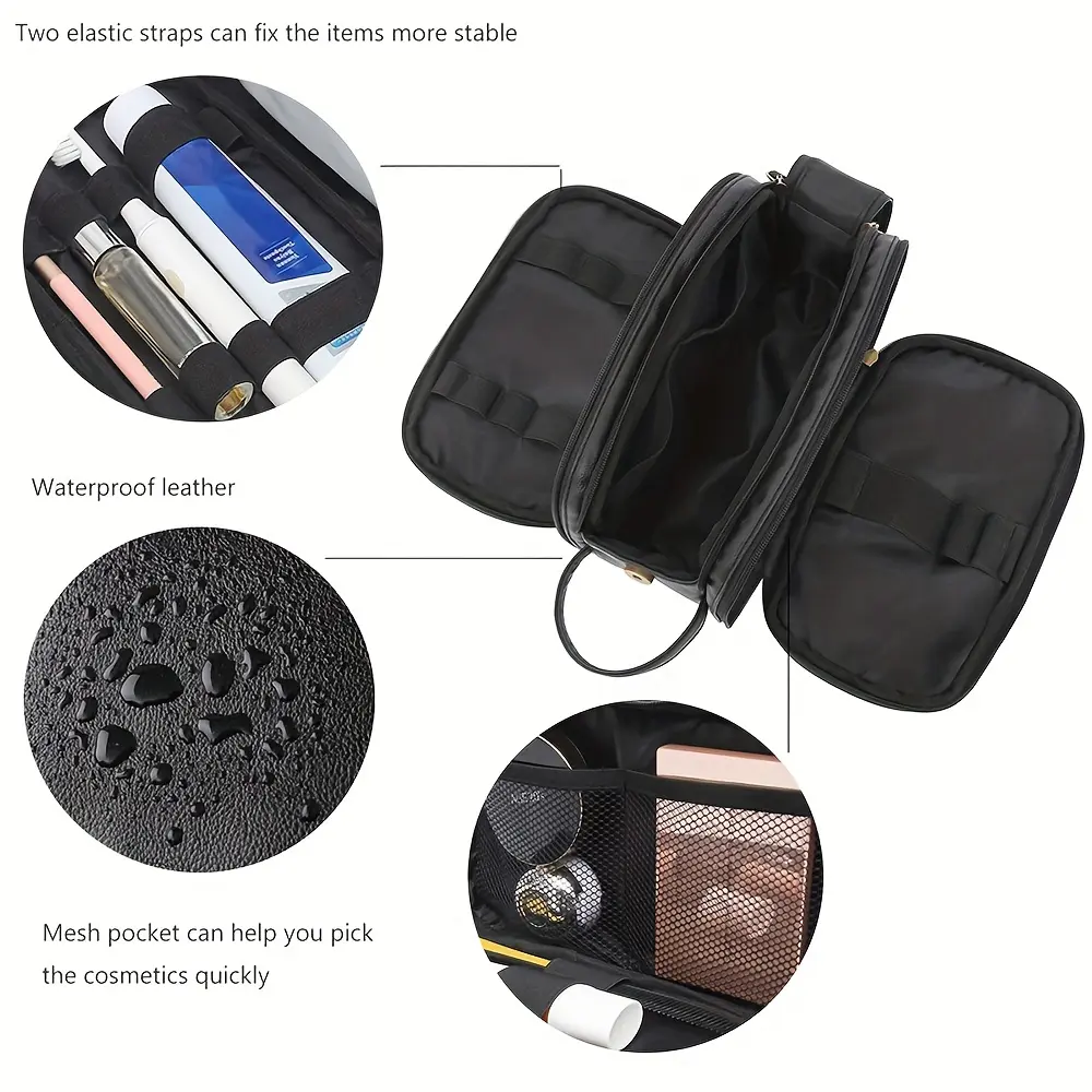 Waterproof Vintage Men Leather Toiletry Bag Travel Wash Case Pouch Shaving Dopp Kit Bathroom PU Makeup Organizer Cosmetic Bag