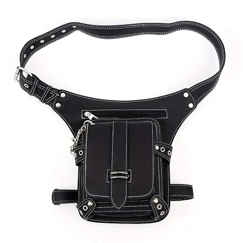 Steampunk Waist Bag Fanny Pack Fashion Gothic Leather Shoulder Crossbody Thigh Leg Hip Holster Purse Travel Pouch Sport Black