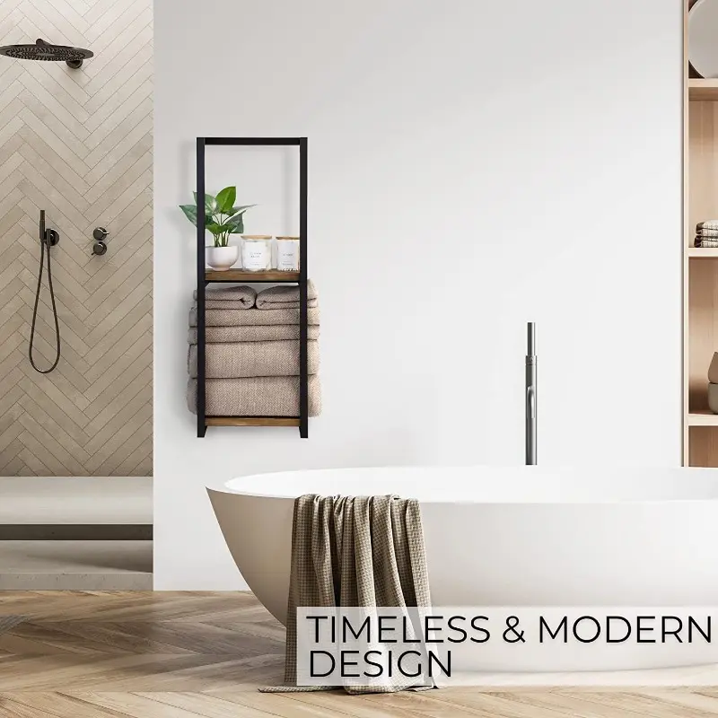1pc Modern 2-Tier Metal Wall-Mounted Towel Rack, Easy Assembly, Space-Saving Bathroom Organizer for Home & Bedroom
