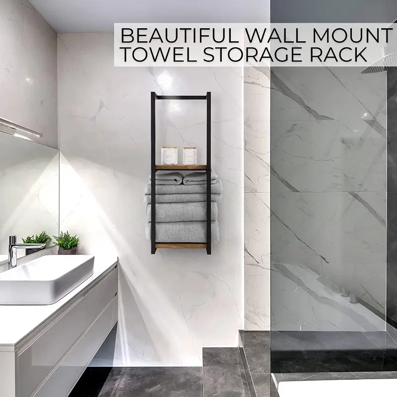 1pc Modern 2-Tier Metal Wall-Mounted Towel Rack, Easy Assembly, Space-Saving Bathroom Organizer for Home & Bedroom