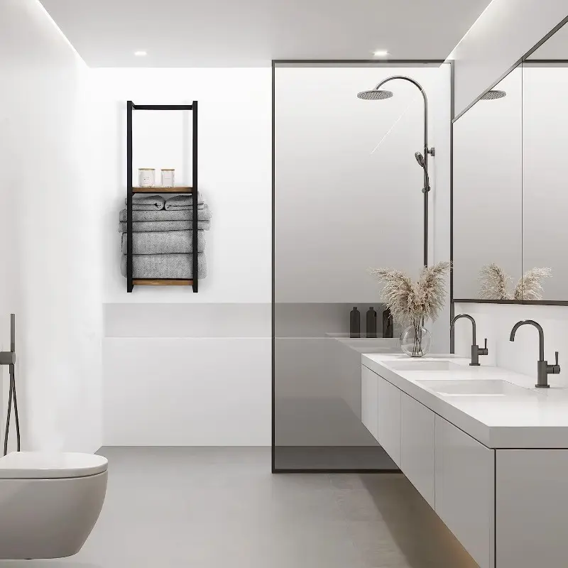 1pc Modern 2-Tier Metal Wall-Mounted Towel Rack, Easy Assembly, Space-Saving Bathroom Organizer for Home & Bedroom