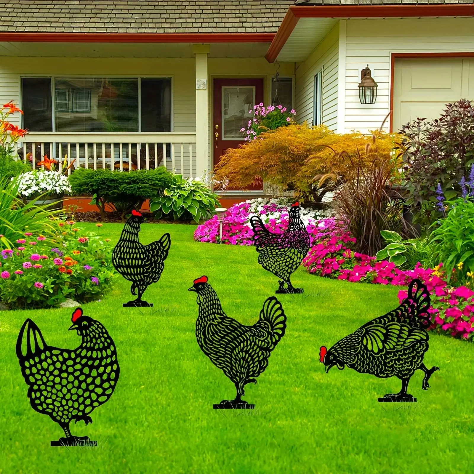 Chicken Yard Art Rooster Hen Silhouette Yards Stake Handheld Animal Toys Decorations Hollow Lifelike Hen Ornament Lawn Floor