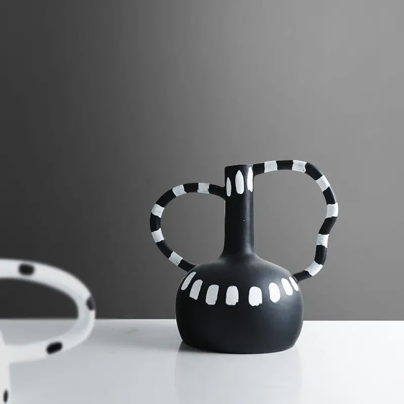 Black And White Polka Dot Double Ear Vase Decoration, Cave Style Homestay Sample Board Room Minimalist Flower Set