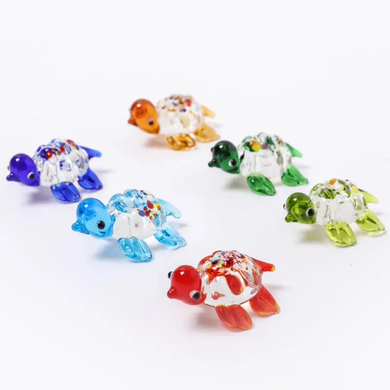 6PCSFashion Colorful Sea Turtle Figurines High Borosilicate Glass Sea Turtle Sea Animal Collectibles Tiny Turtle Glass Ornaments