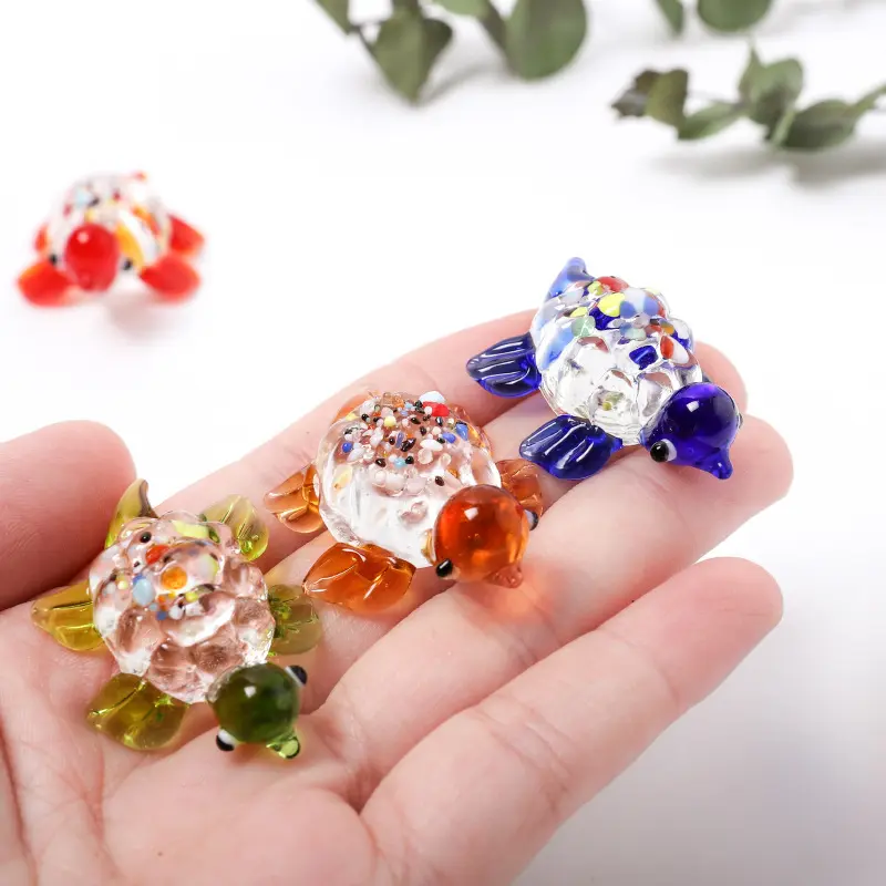 6PCSFashion Colorful Sea Turtle Figurines High Borosilicate Glass Sea Turtle Sea Animal Collectibles Tiny Turtle Glass Ornaments