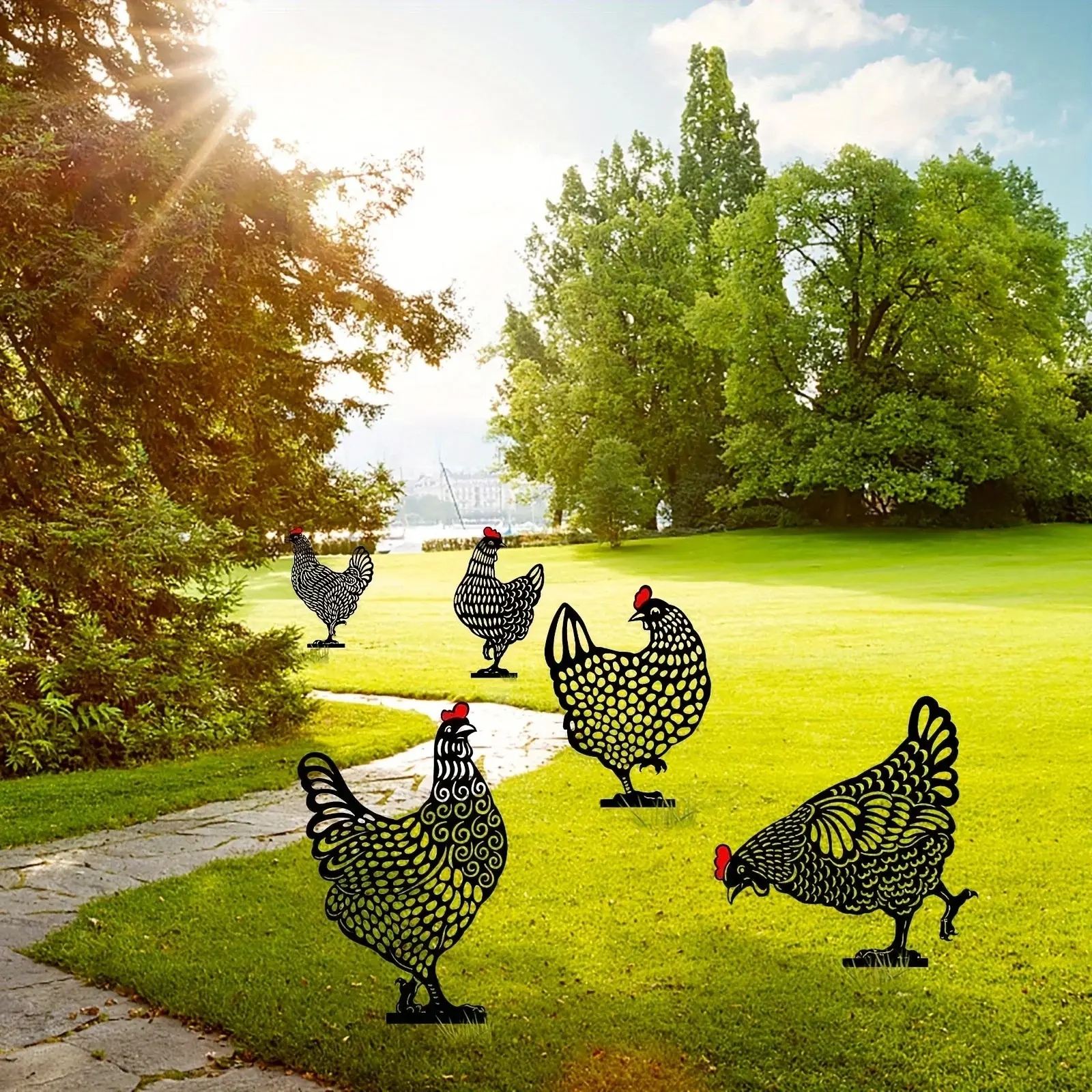 Chicken Yard Art Rooster Hen Silhouette Yards Stake Handheld Animal Toys Decorations Hollow Lifelike Hen Ornament Lawn Floor