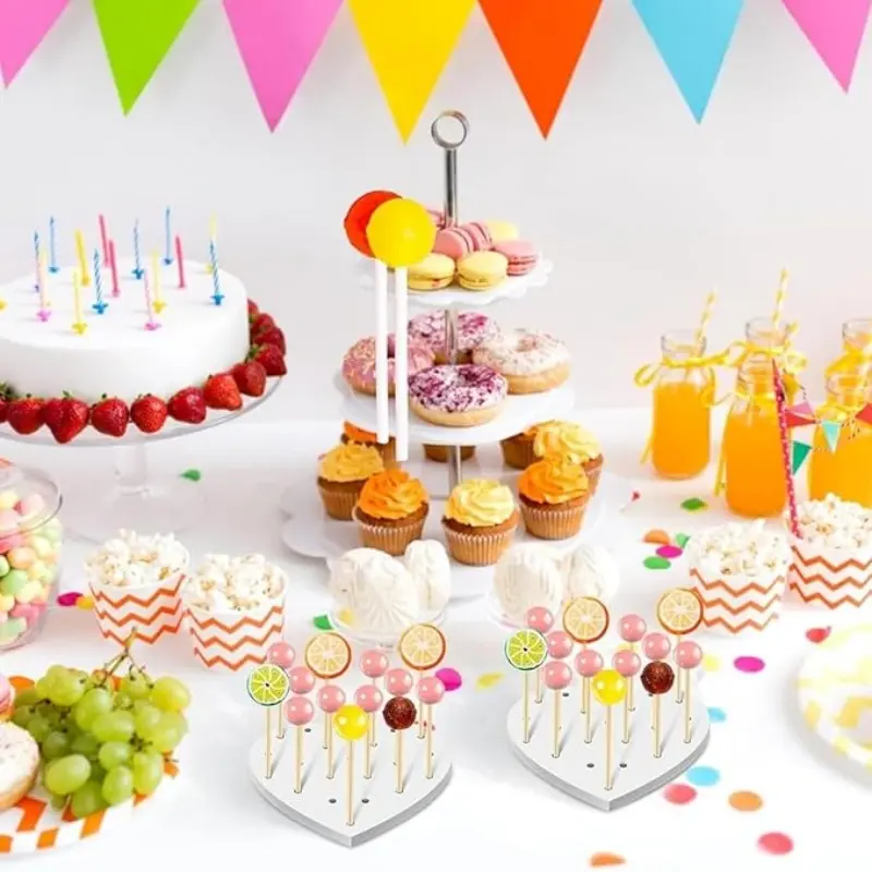 Lollipop Holder 2Pack Plastic Cake Pops Display Stand Holes Heart Shaped Display Stand Wedding Birthday Prom Candy Decoration