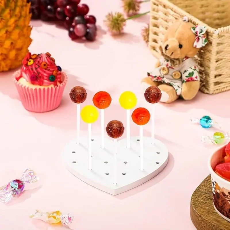 Lollipop Holder 2Pack Plastic Cake Pops Display Stand Holes Heart Shaped Display Stand Wedding Birthday Prom Candy Decoration