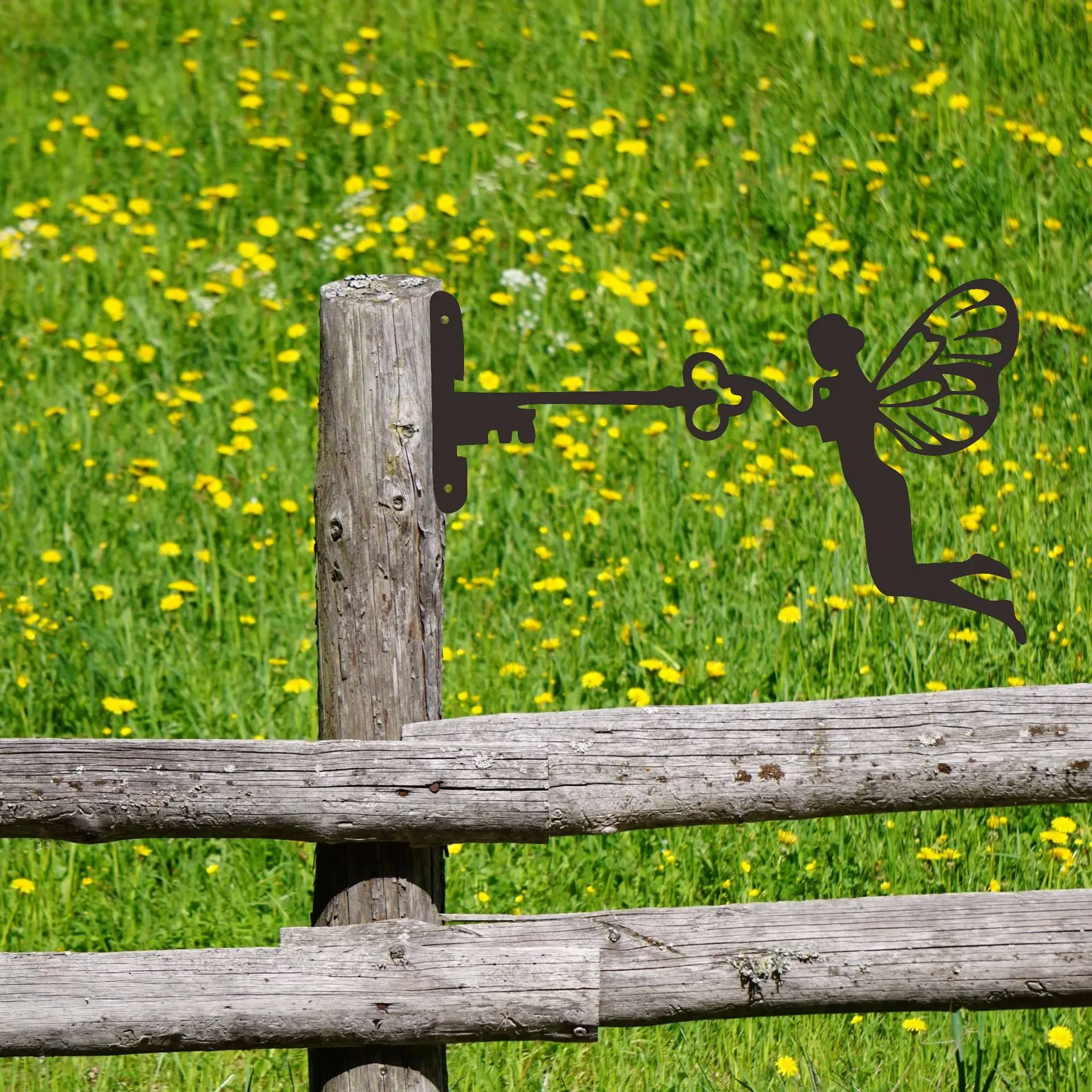 Fairy Tale Elf Tree With Key On Branch Steel Silhouette Metal Wall Art Home Garden Yard Patio Outdoor Statue Stake Decoration