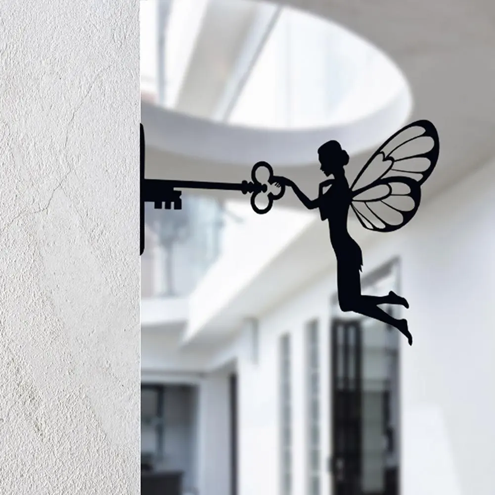 Fairy Tale Elf Tree With Key On Branch Steel Silhouette Metal Wall Art Home Garden Yard Patio Outdoor Statue Stake Decoration