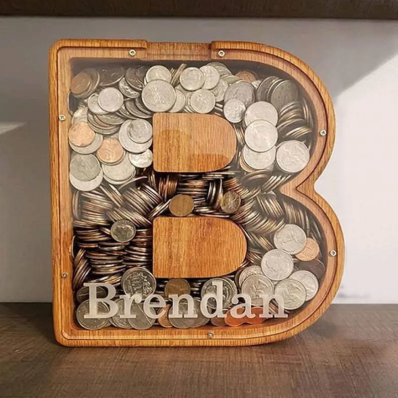 Wooden English Letter Piggy Bank Can Be Piggy Bank Children's Cartoon Gift Piggy Bank Decoration Cartoon Transparent