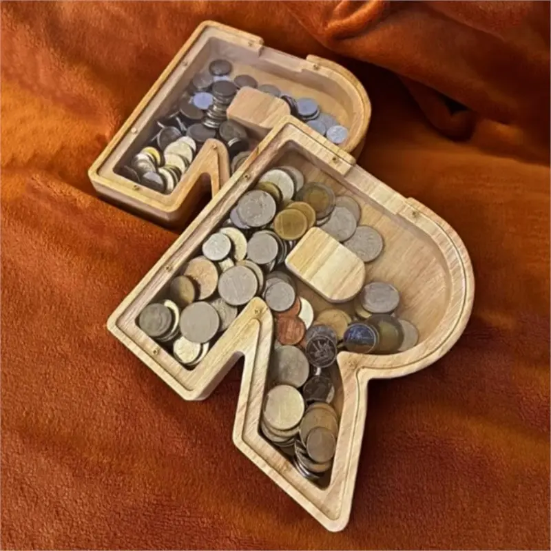 Wooden English Letter Piggy Bank Can Be Piggy Bank Children's Cartoon Gift Piggy Bank Decoration Cartoon Transparent
