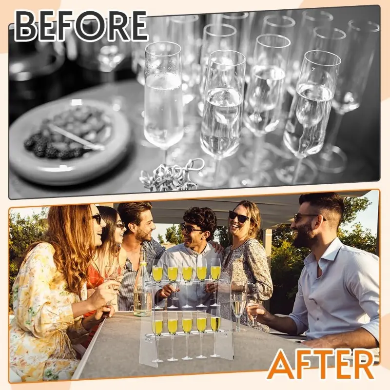 Acrylic Champagne Glass Holder Stand for Party, 2-Tier Clear Acrylic Champagne Glass Holder Stand Stemware Champagne Tower