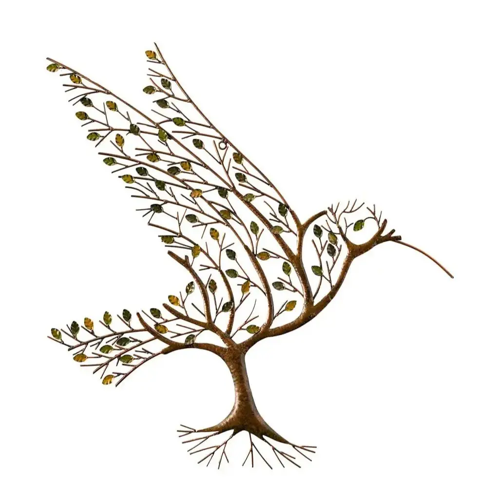 3D Hummingbird Branch Metal Wall Sculpture Iron Hollowed Out Hanging Wall Decor Modern Minimalism Wall Art Living Room Ornament