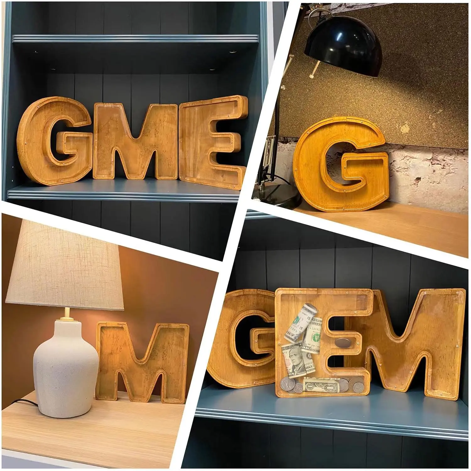 Wooden English Letter Piggy Bank Can Be Piggy Bank Children's Cartoon Gift Piggy Bank Decoration Cartoon Transparent