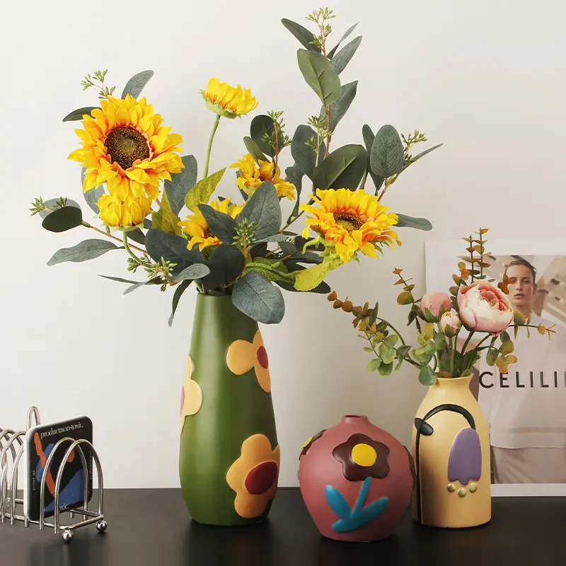 Desktop Ceramic Vase Living Room Flower Arrangement Creative Living Room Home Decoration Morandi Painted Flower Device