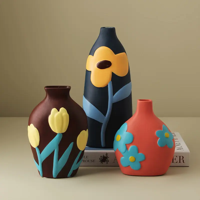 Desktop Ceramic Vase Living Room Flower Arrangement Creative Living Room Home Decoration Morandi Painted Flower Device