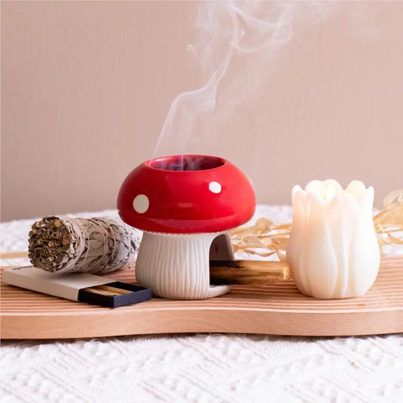 Palo Santo Holder Cute Ceramic Mushroom Incense Burner Holder Mini Palo Sage Tray Ash Catcher For Home Decor Meditation Yoga