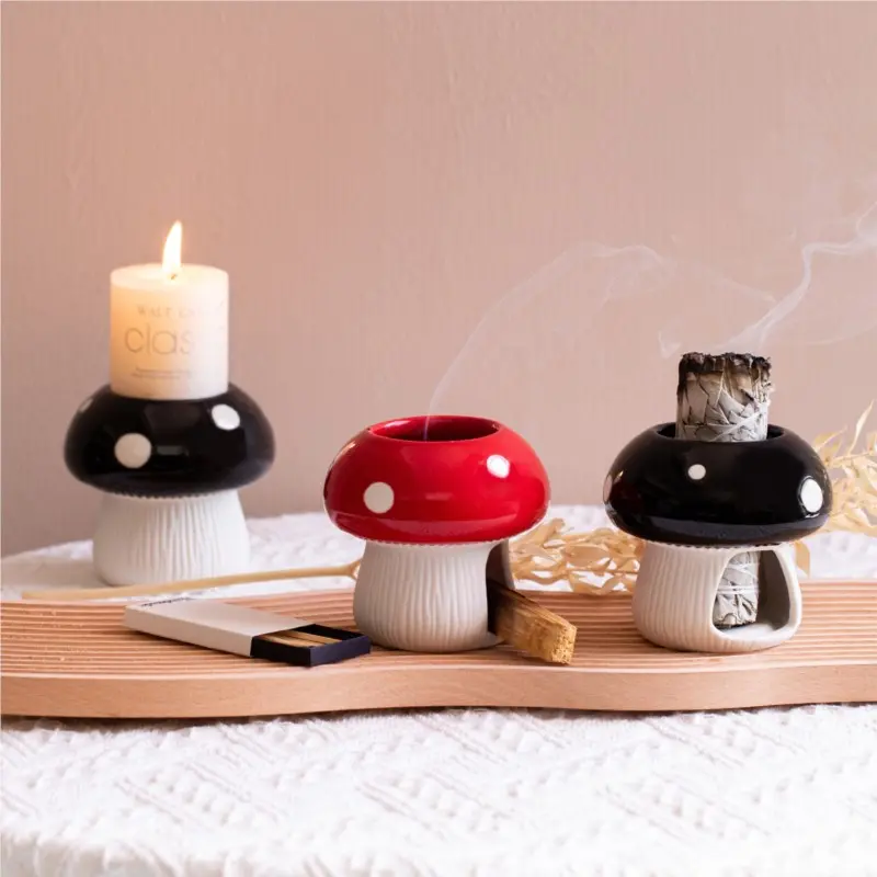 Palo Santo Holder Cute Ceramic Mushroom Incense Burner Holder Mini Palo Sage Tray Ash Catcher For Home Decor Meditation Yoga