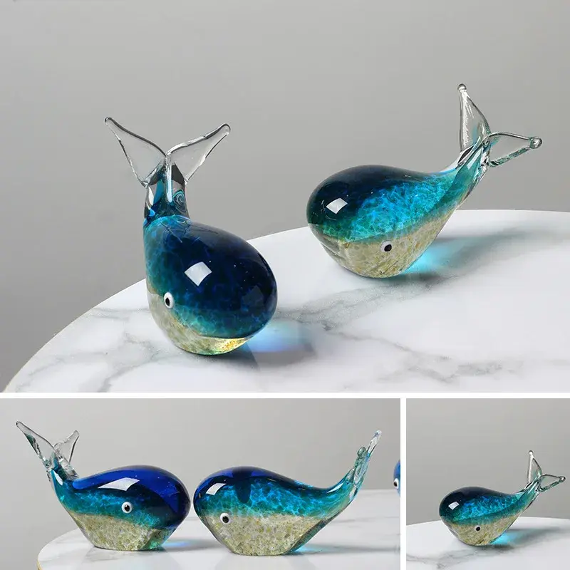 Crystal Luminous Whale Figurine Decoration, Glass Whale Statue Marine Animal Sculpture Glass Art Crafts  Home Office Decor (A)