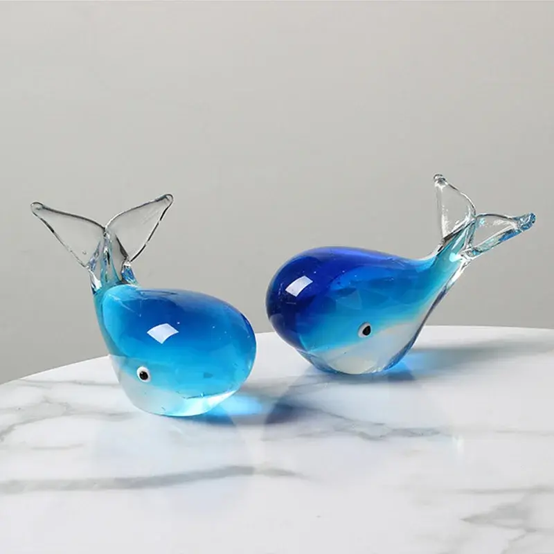 Crystal Luminous Whale Figurine Decoration, Glass Whale Statue Marine Animal Sculpture Glass Art Crafts  Home Office Decor (A)