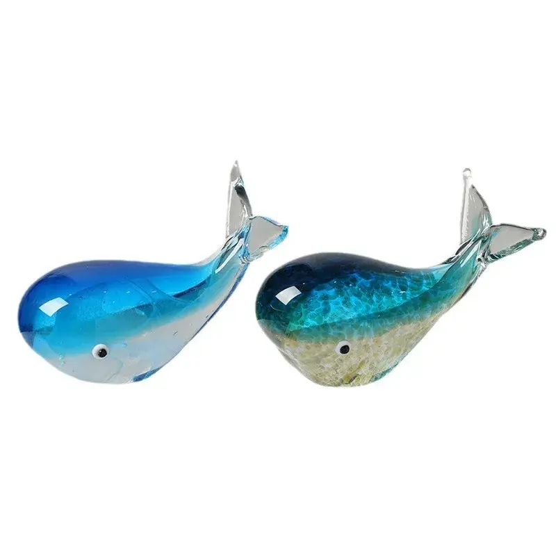 Crystal Luminous Whale Figurine Decoration, Glass Whale Statue Marine Animal Sculpture Glass Art Crafts  Home Office Decor (A)