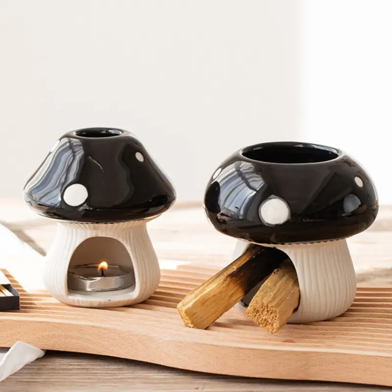 Palo Santo Holder Cute Ceramic Mushroom Incense Burner Holder Mini Palo Sage Tray Ash Catcher For Home Decor Meditation Yoga