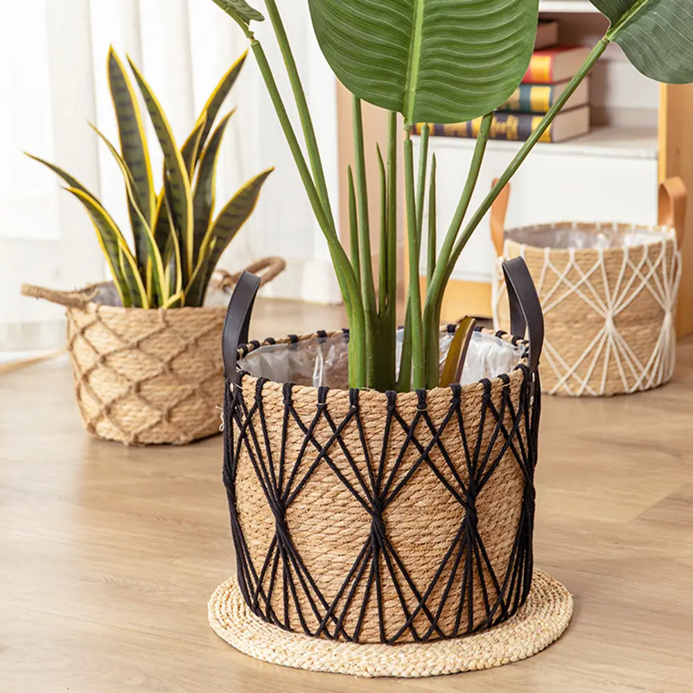 Rattan Storage Basket Living Room Flower Pot Home Decor Durable Net Pocket Pot Outdoor Lawn Decoration