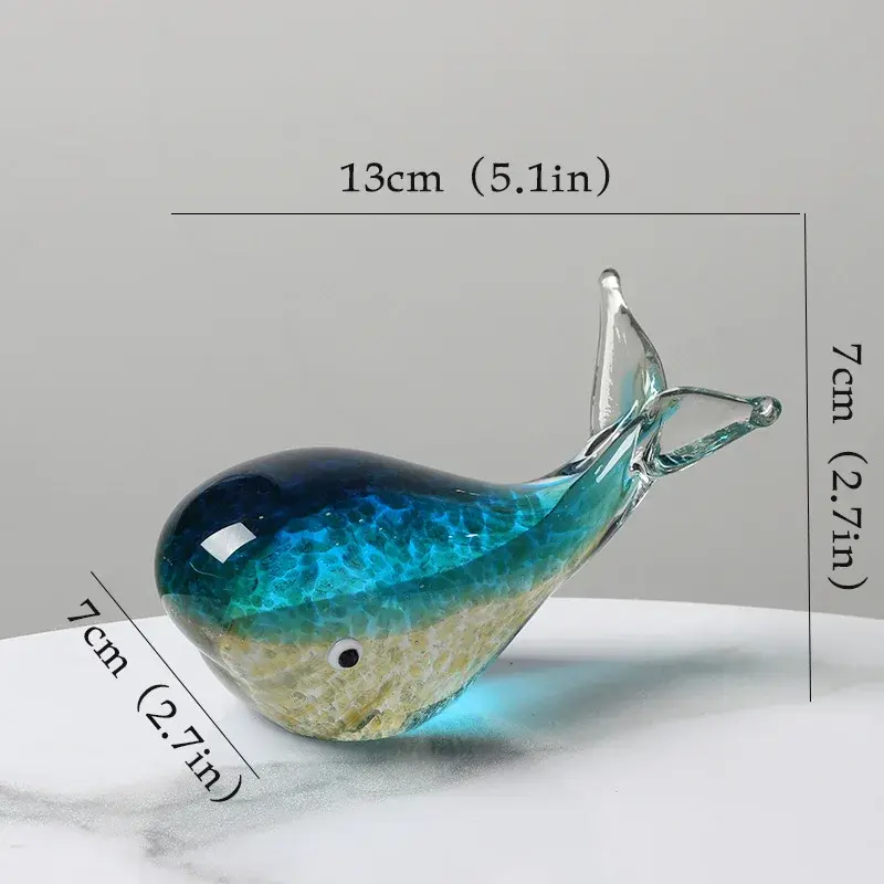 Crystal Luminous Whale Figurine Decoration, Glass Whale Statue Marine Animal Sculpture Glass Art Crafts  Home Office Decor (A)