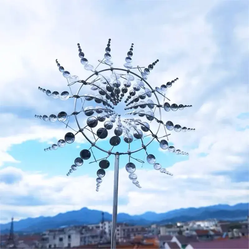 Unique and Magical Metal Windmill,3D Wind Powered Kinetic Sculpture, Lawn Solar Metal Wind Wind Spinners for Yard and Garden