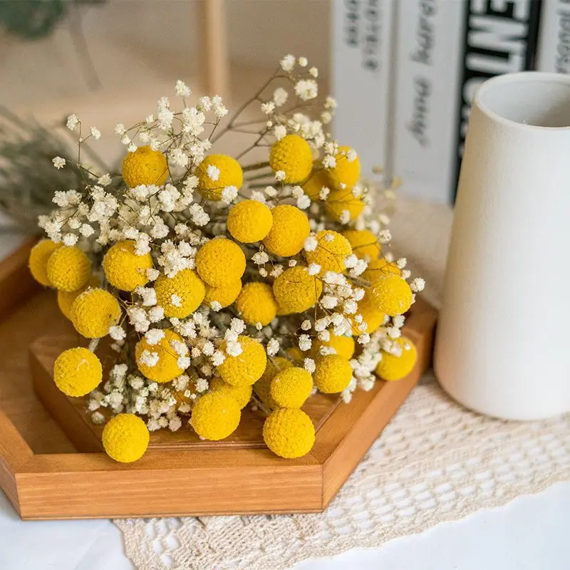 Artificial Tulip Flower Dried Flowers Yellow Billy Buttons Balls Bouquet Home Garden Decoration for Ceremony Decor