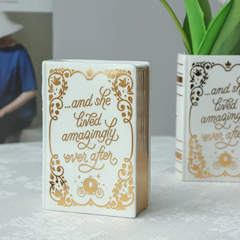 Luxury Ceramic Gold Book Vase Northern European Modern Flower vaseTable Wedding Hydroponics Room Plant Decoration