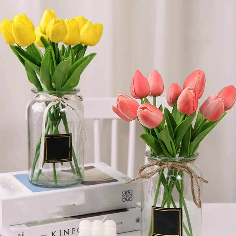 Artificial Tulip Flower Dried Flowers Yellow Billy Buttons Balls Bouquet Home Garden Decoration for Ceremony Decor