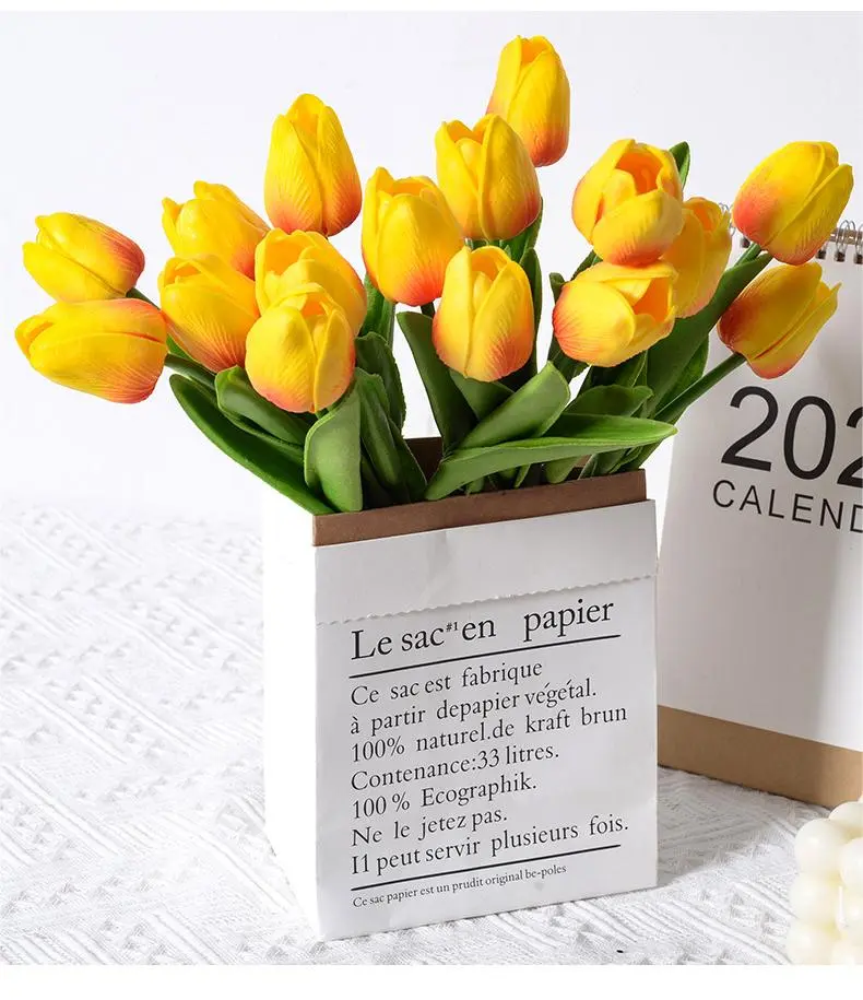Artificial Tulip Flower Dried Flowers Yellow Billy Buttons Balls Bouquet Home Garden Decoration for Ceremony Decor