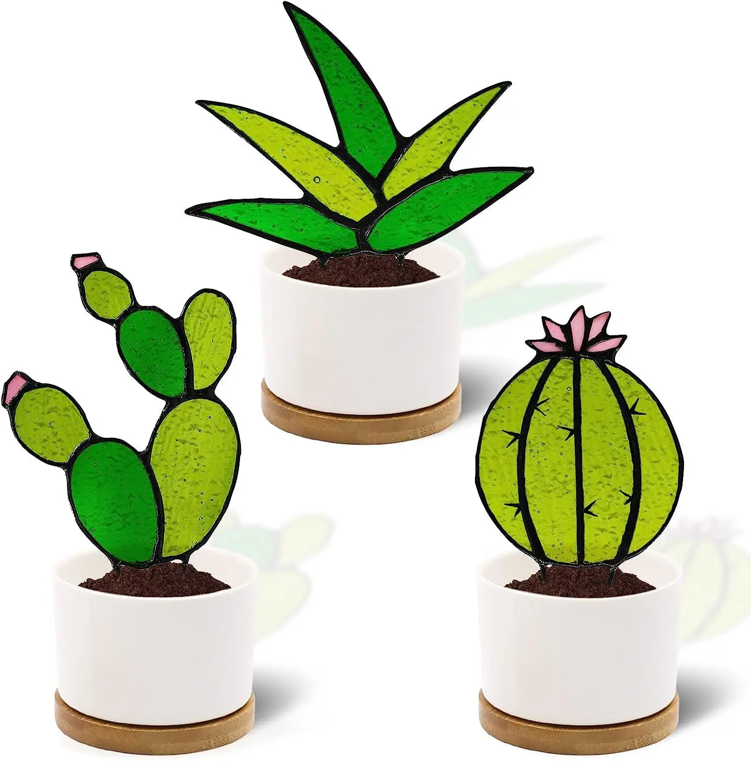 Handmade Colorful Acrylic Cactus Succulent Tropical Potted Plant Ornament Sun Catcher For Garden Home Office Tabletop Decoration