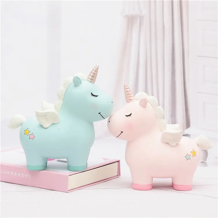 Whimsical, Charming Unicorn Resin Coin Bank - Pink Desk Decor Money Saving Box