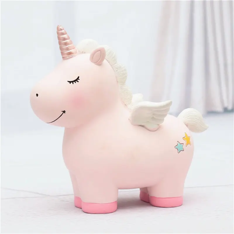 Whimsical, Charming Unicorn Resin Coin Bank - Pink Desk Decor Money Saving Box