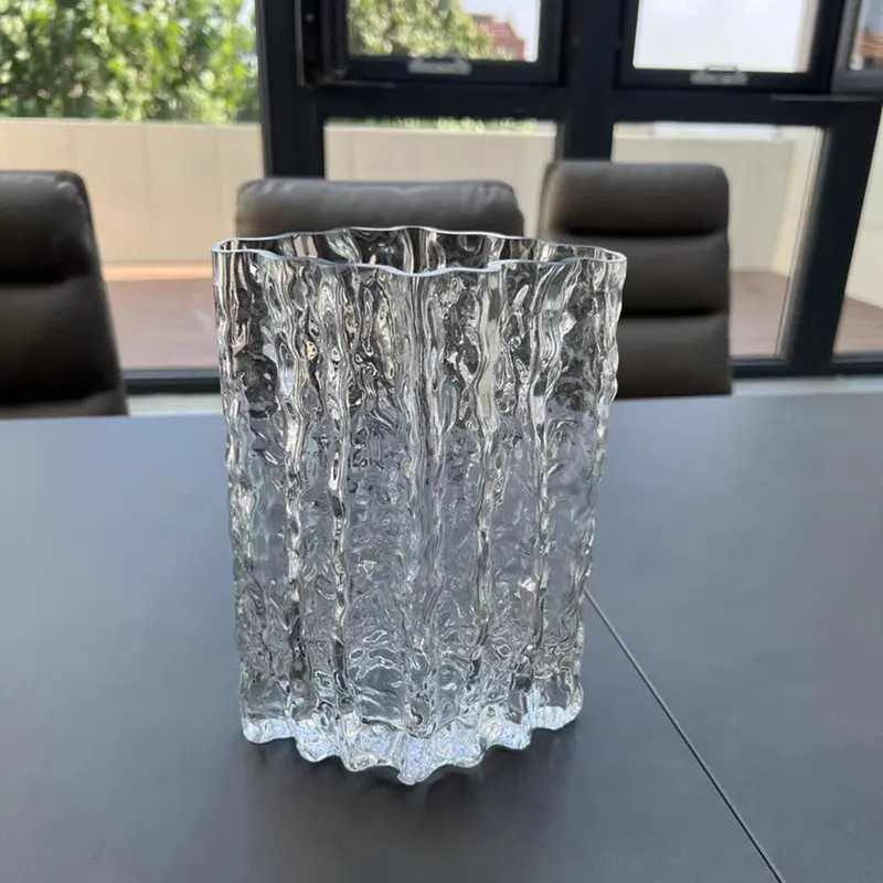 1pc Living Room Decoration Water Flower Vase Glacier Glass Simple Transparent Decorative