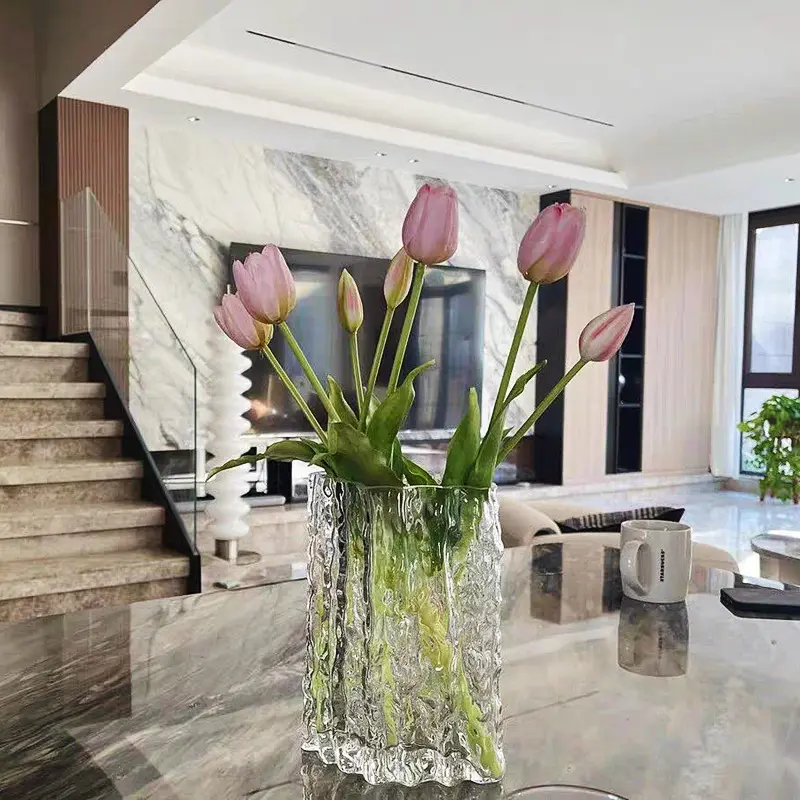 1pc Living Room Decoration Water Flower Vase Glacier Glass Simple Transparent Decorative