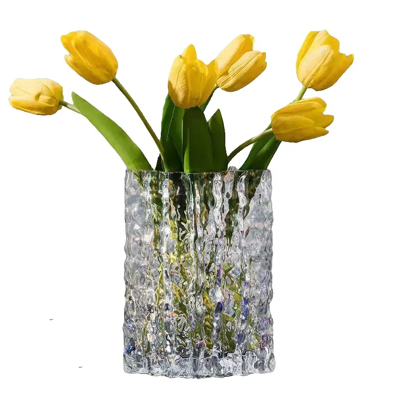 1pc Living Room Decoration Water Flower Vase Glacier Glass Simple Transparent Decorative