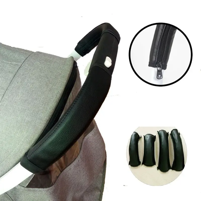 Baby Stroller Handle Cover, Leather Pram  Covers Universal Bumper Pushchair Handlebar Sleeve Removable Grip Bar