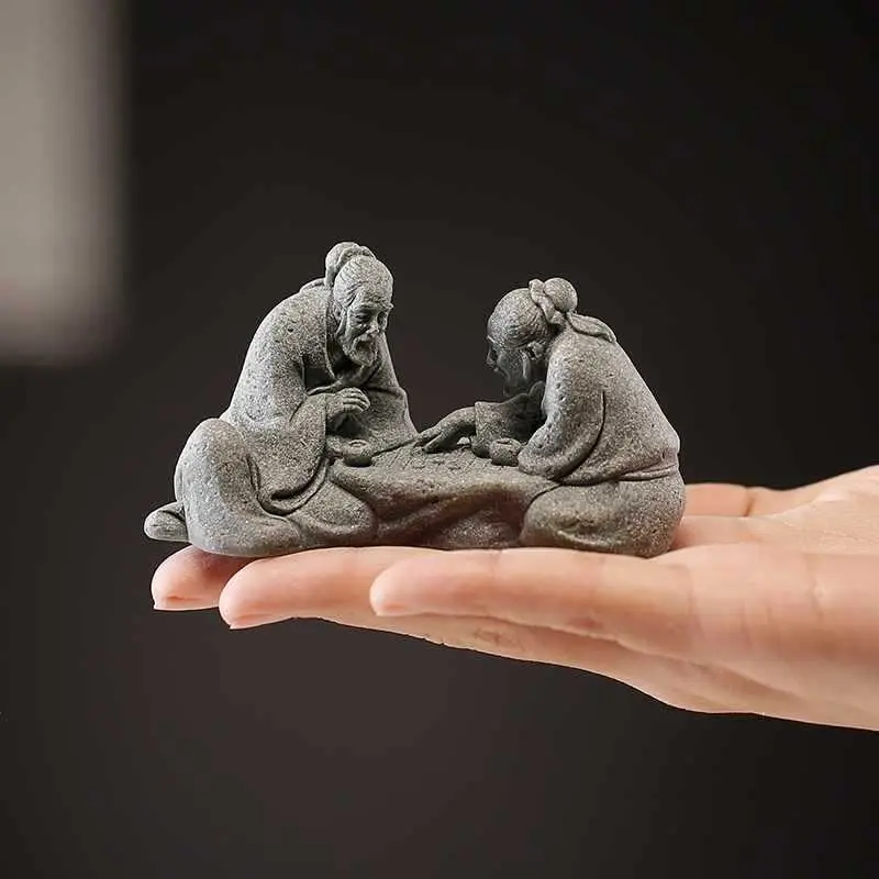 1PC Miniature Landscaping Decorations, Miniature People Figurines Chinese Elder Statues Playing Chess Landscape Miniature Bonsai